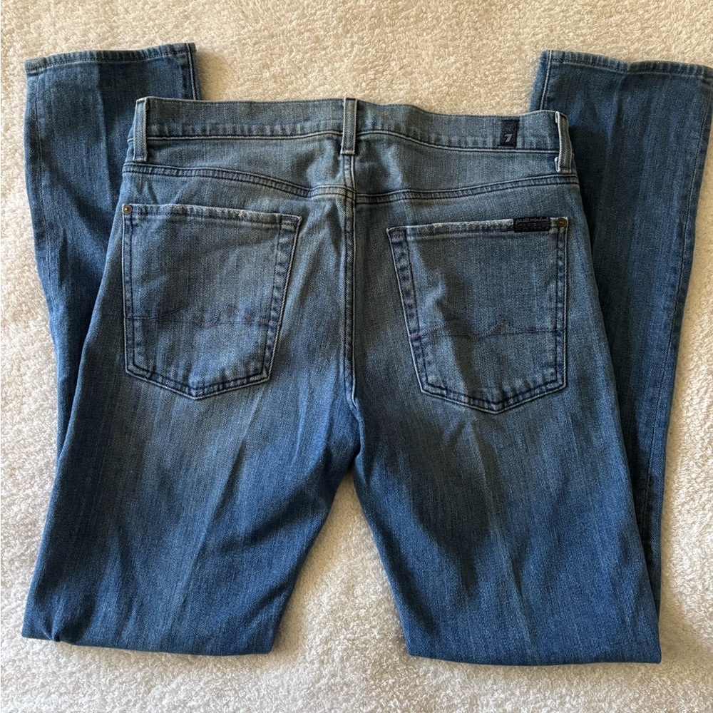 7 For all mankind Men’s Classic Blue Distressed Slimmy Jeans Size 34 - Picture 4 of 13